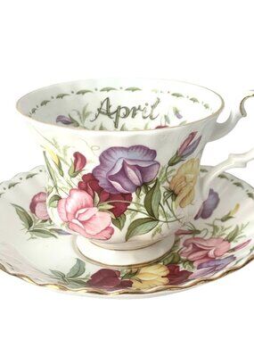Royal Albert Tea Cup Saucer April Flower of the Month Teacup Birthday Sweet Pea